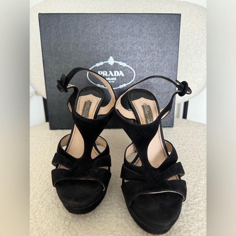 Prada black suede heels